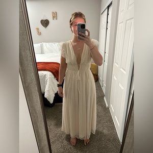 Yours Evermore Cream Swiss Dot Ruffled Midi Dress
